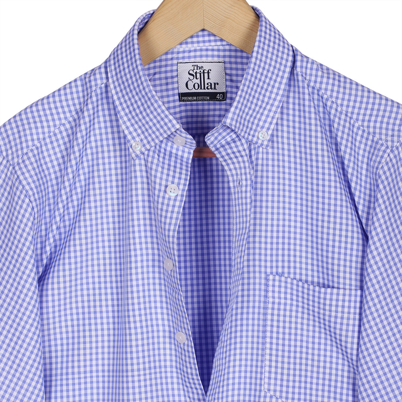 White Oxford Half Sleeve And Vichy Blue Gingham Button-Down Cotton Shirt Combo