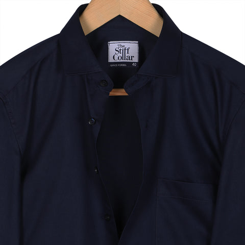 Navy Herringbone Denim Regular Fit Shirt