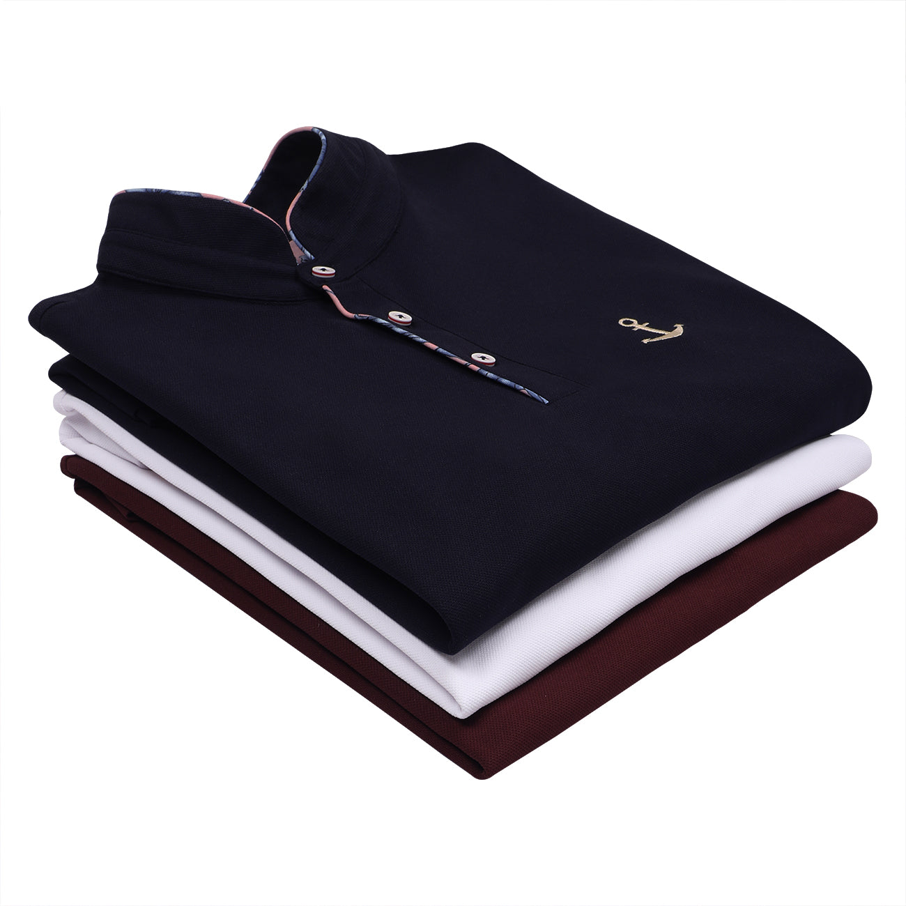 Soft Cotton Rich Polo T-shirt with Mandarin Collar - Pack of 3
