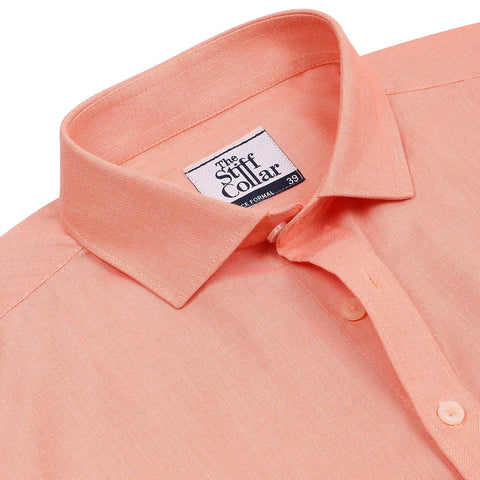 Light Apricot Houndstooth Regular Fit Cotton Shirt