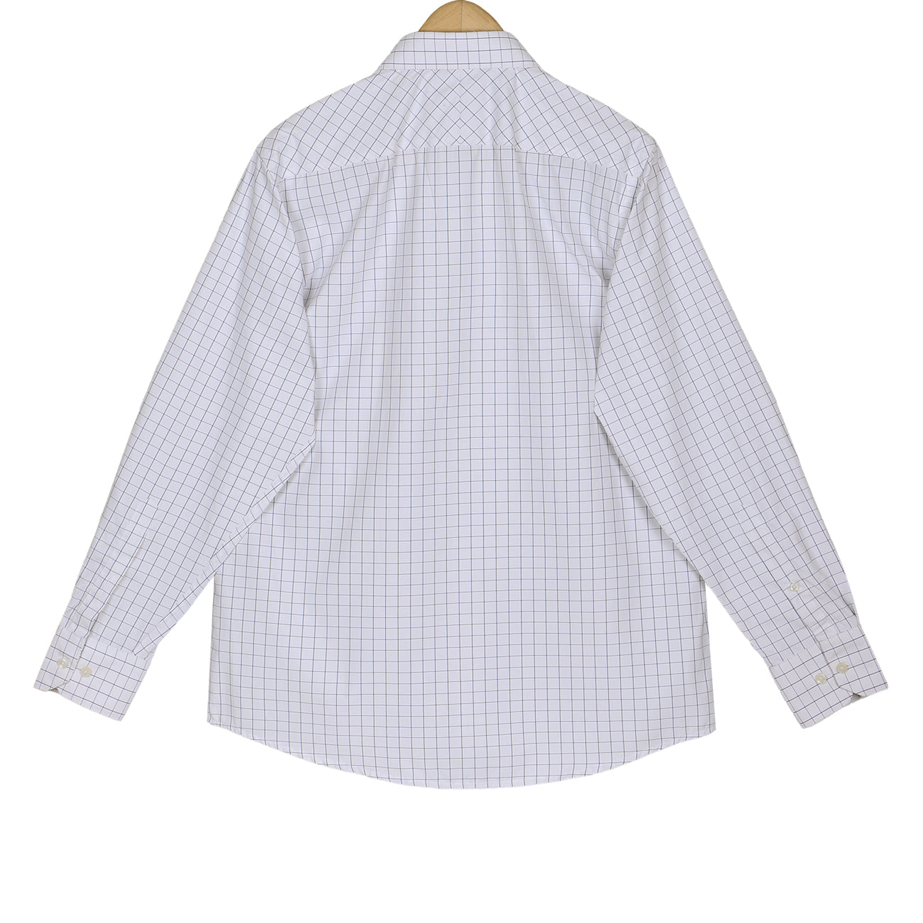 White Herringbone Windowpane Check Regular Fit Cotton Shirt