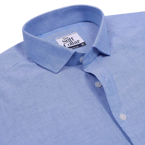 Blue Herringbone Cotton Shirt