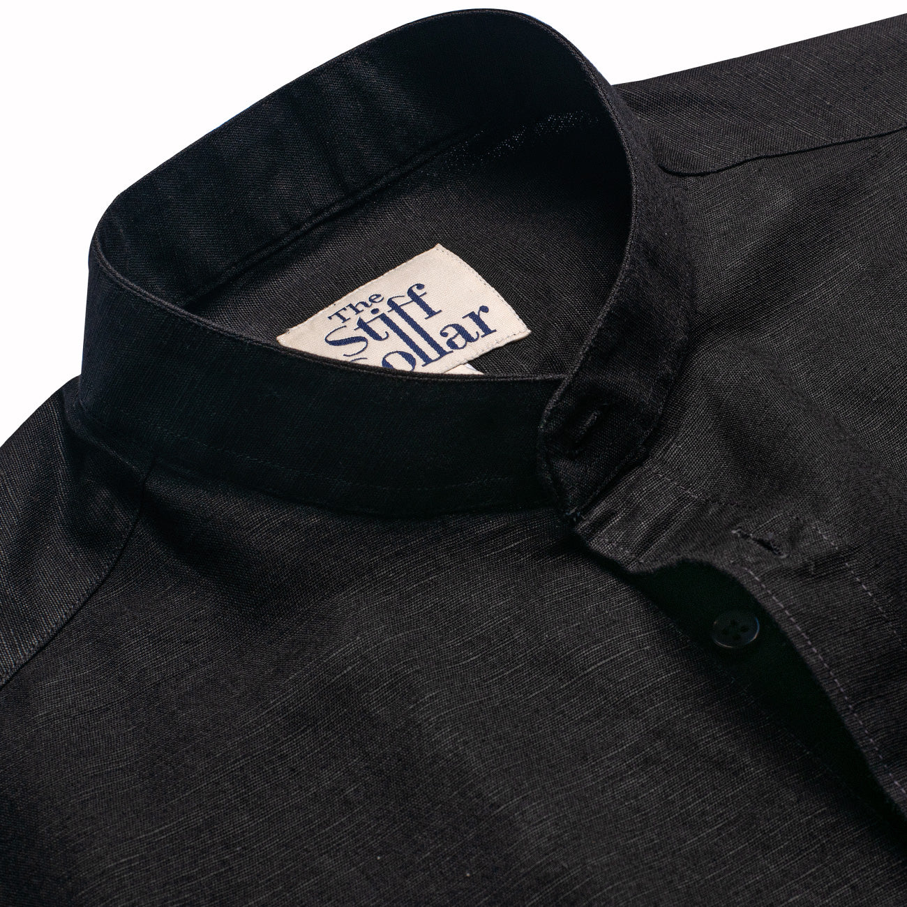 Stark Black Linen Mandarin Collar Shirt