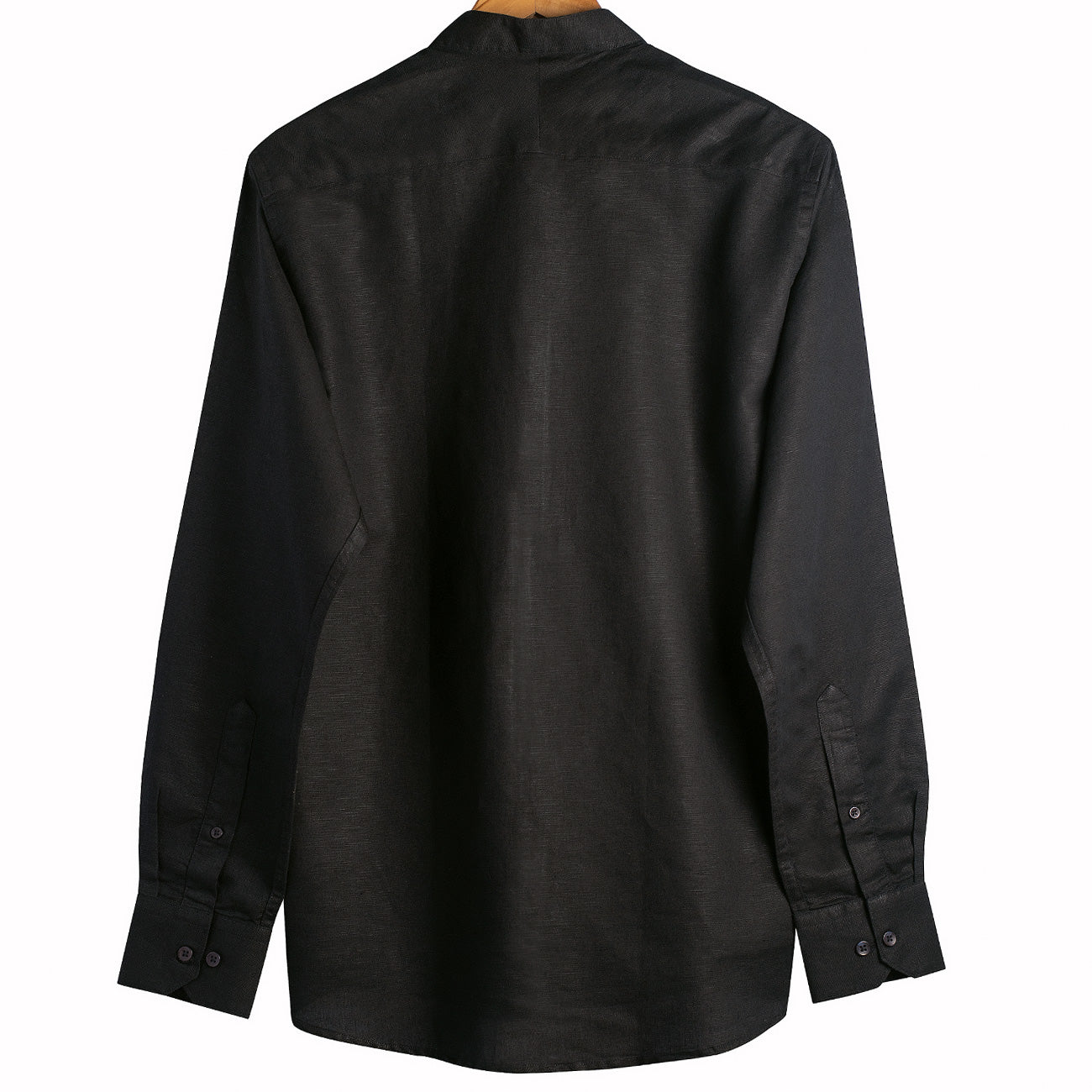 Stark Black Linen Mandarin Collar Shirt