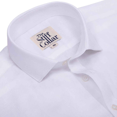 Frost White Cotton Linen Mandarin Collar Shirt