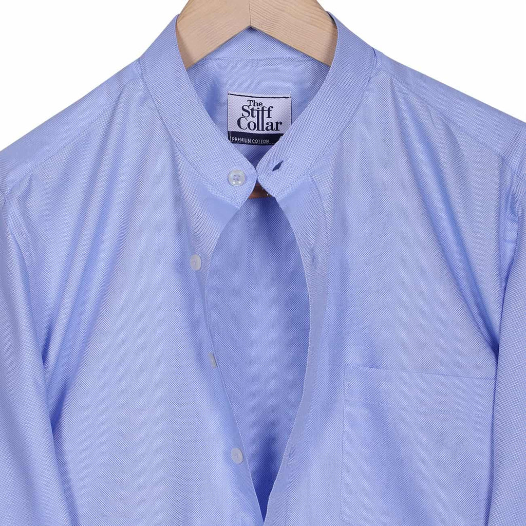 Sky Blue Charm Dobby Mandarin Collar 2 Ply Giza Cotton Shirt