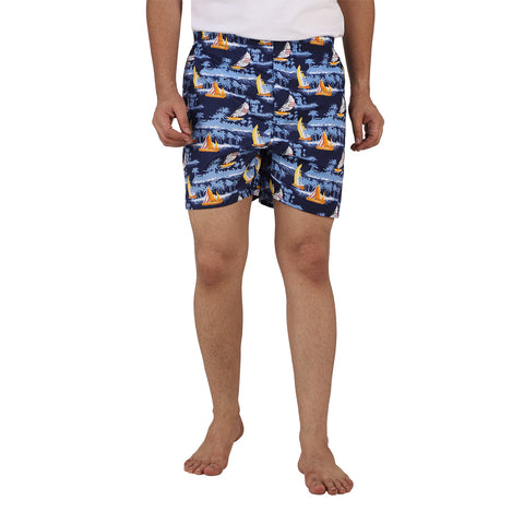 Subtle Blue Tribal Print Beach Cotton Shorts