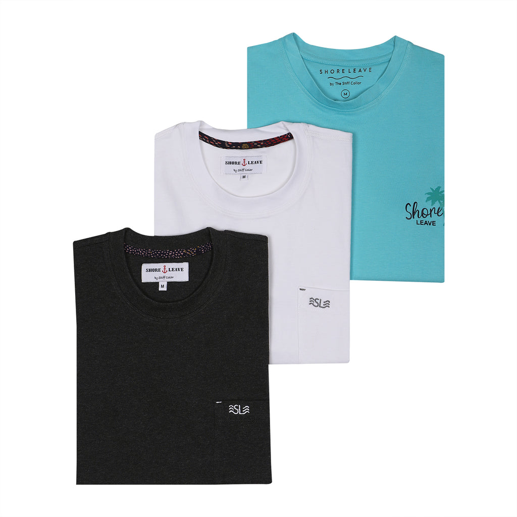 Round neck Premium Cotton T shirt Combo Pack Of 3 White Blue Black