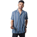 Carbon Blue Jaquard Stripes Cuban Collar Half Sleeve Shirt
