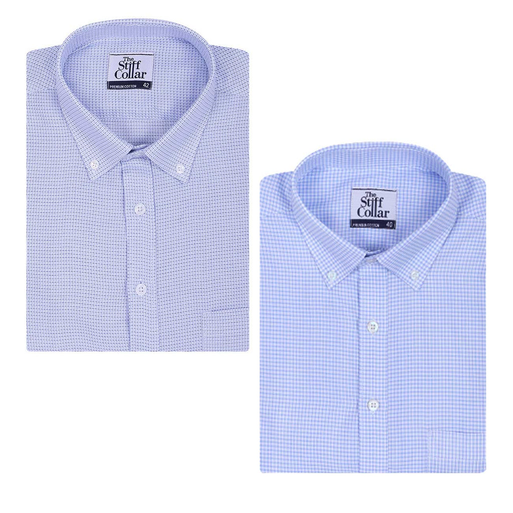 Premium Curacao Blue and Blue Glory Dobby Button Down Collar Cotton Shirt Combo
