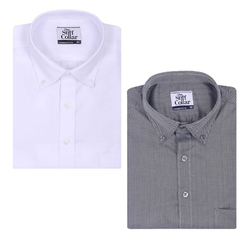White Herringbone Button Down 2 Ply Giza Premium Cotton Shirt