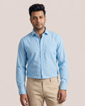 Aqua Blue Dobby Stripes Regular Fit 2 Ply Giza Cotton Shirt