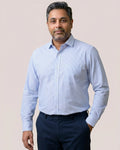 Aqua Blue Twill Stripes Regular Fit Cotton Shirt