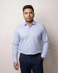 Artic Blue Dobby Windowpane Check Regular Fit Cotton Shirt