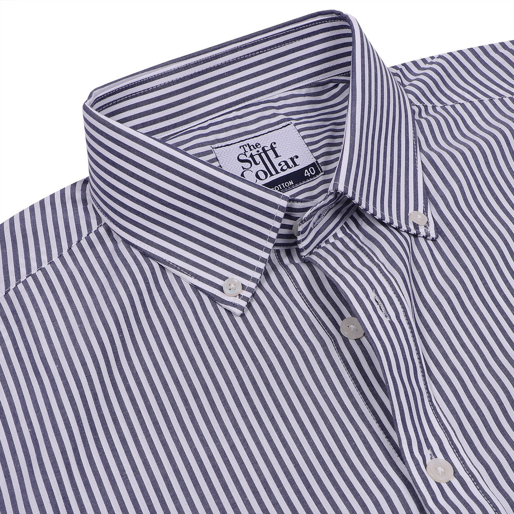 Premium Blue Ultramarine Checks and Navy Candy Stripes Button Down Collar Cotton Shirt Combo