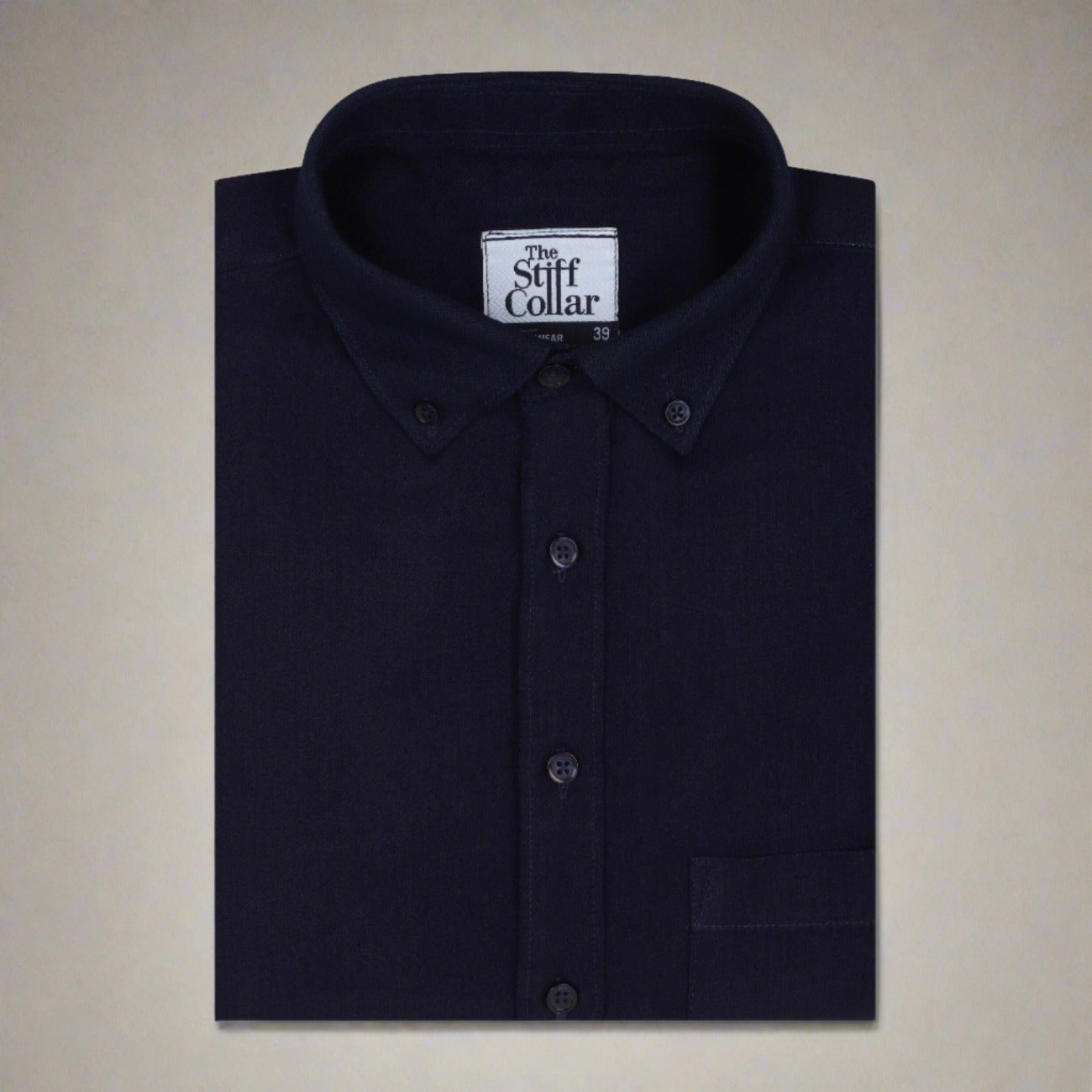stiffcollar Ironed blue denim shirt for men -folded button down shirt for men