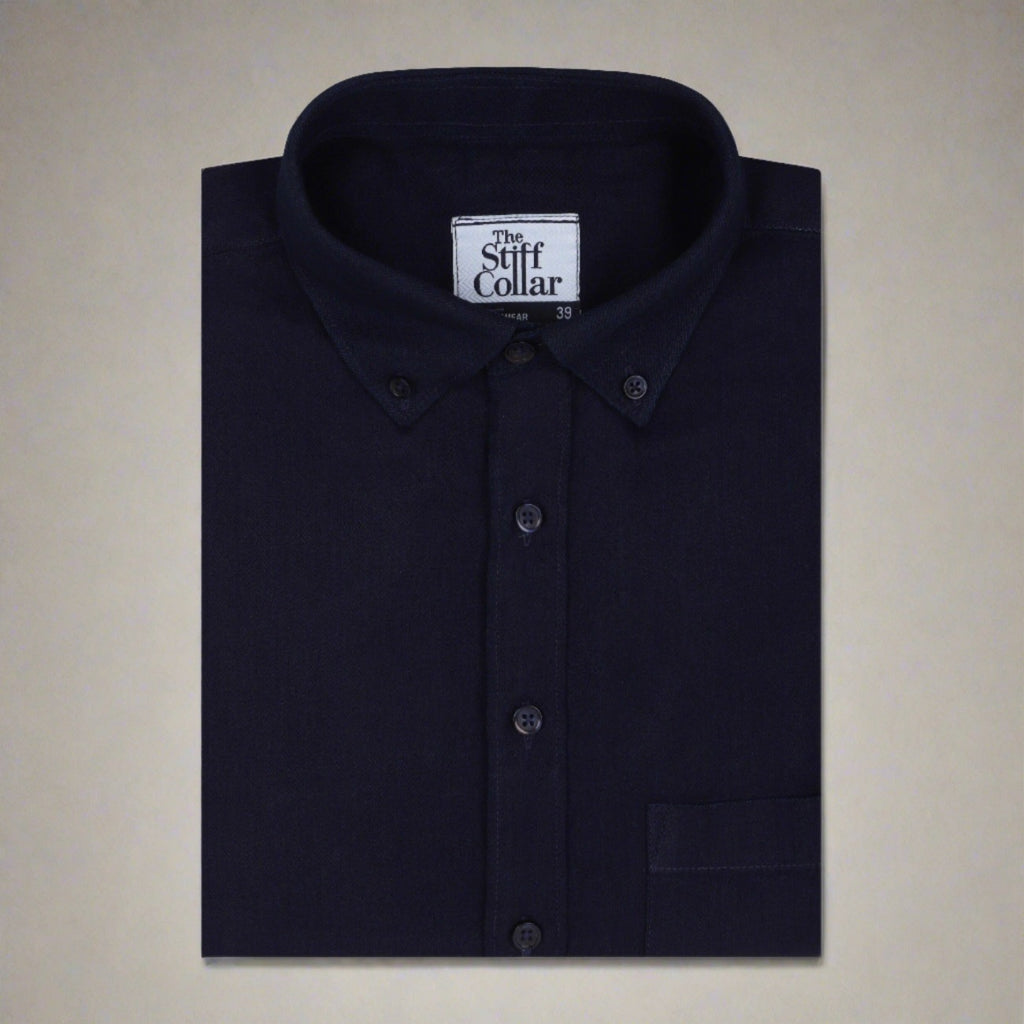 stiffcollar Ironed blue denim shirt for men -folded button down shirt for men