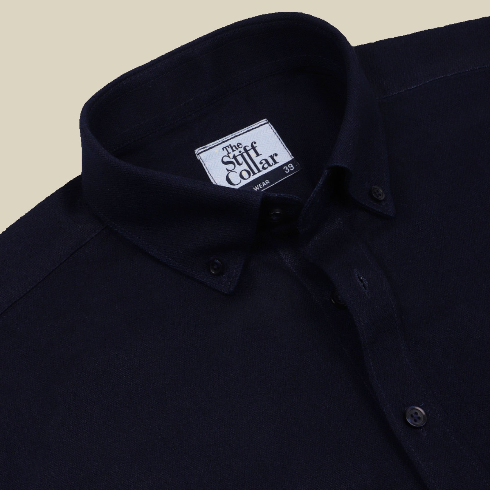 stiffcollar Ironed blue denim shirt for men - open collar button down shirt for men