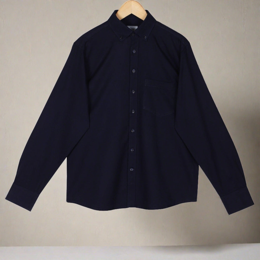 Navy Herringbone Denim Button Down Collar Regular Fit Shirt