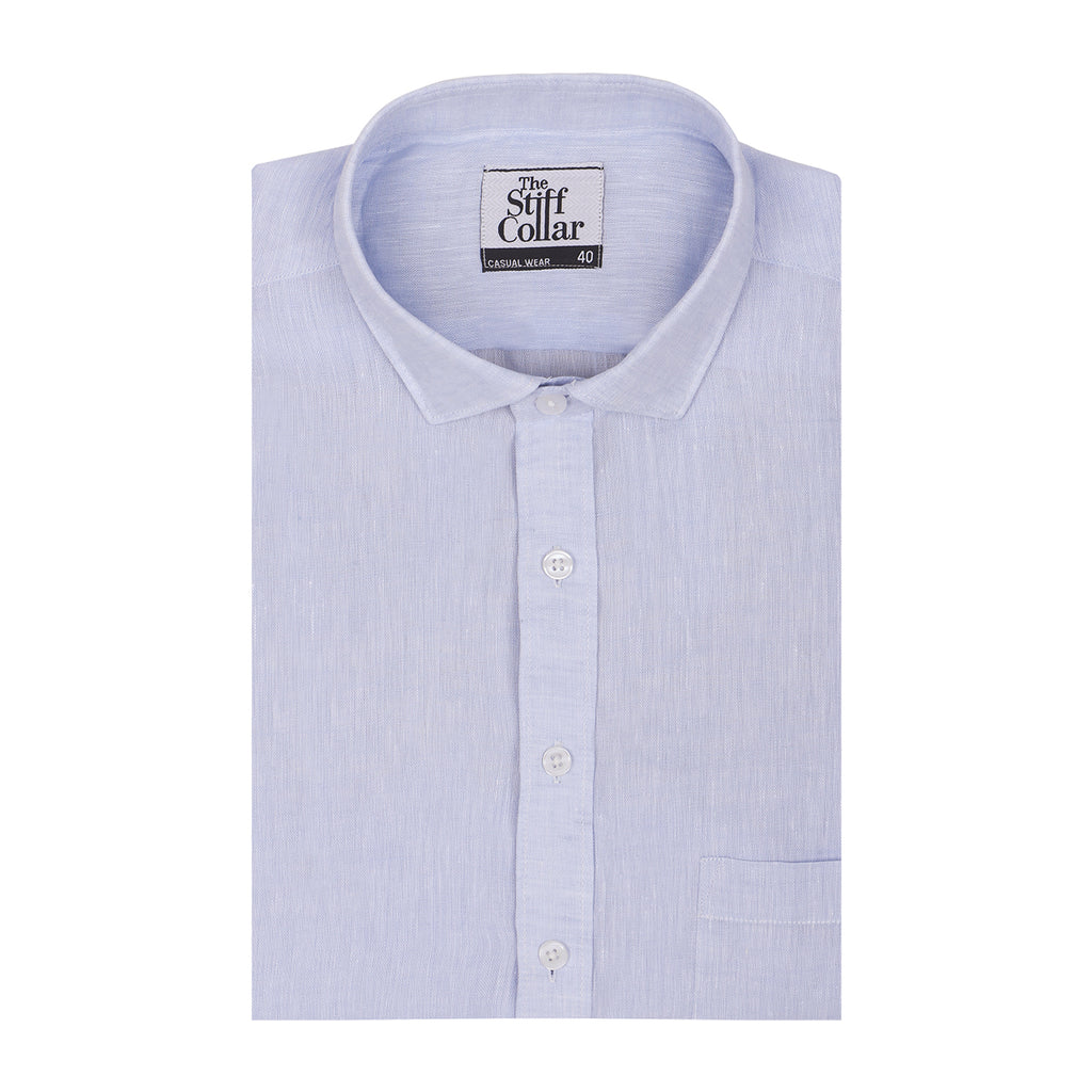 Breeze Blue Pure Linen Half Sleeve Shirt