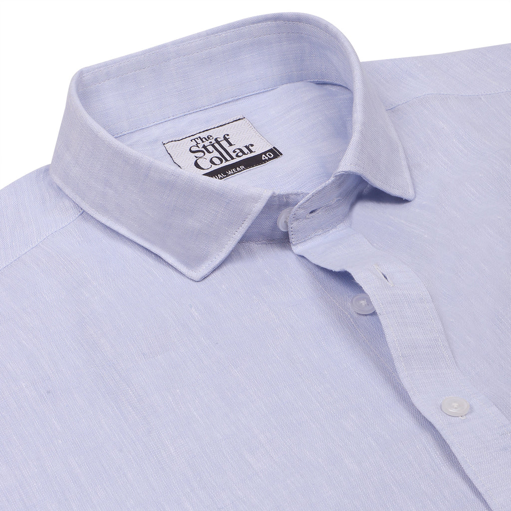Breeze Blue Pure Linen Half Sleeve Shirt
