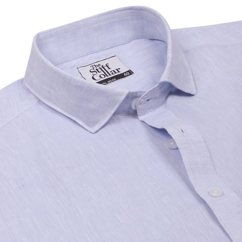 Steel Blue Cotton Linen Half Sleeve Shirt