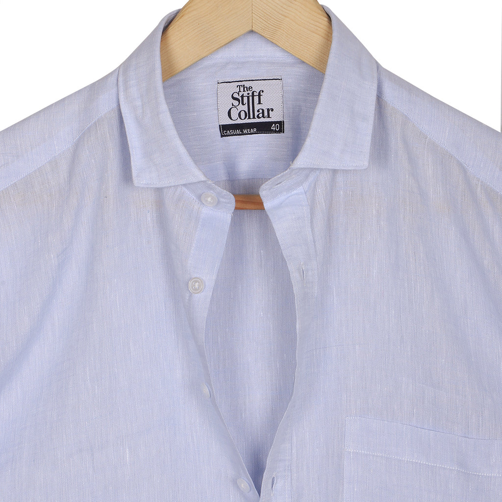 Breeze Blue Pure Linen Half Sleeve Shirt