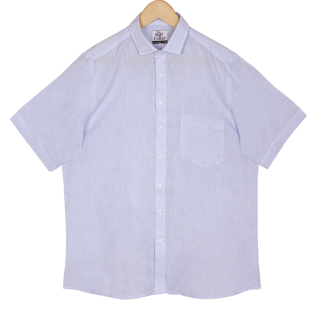 Breeze Blue Pure Linen Half Sleeve Shirt