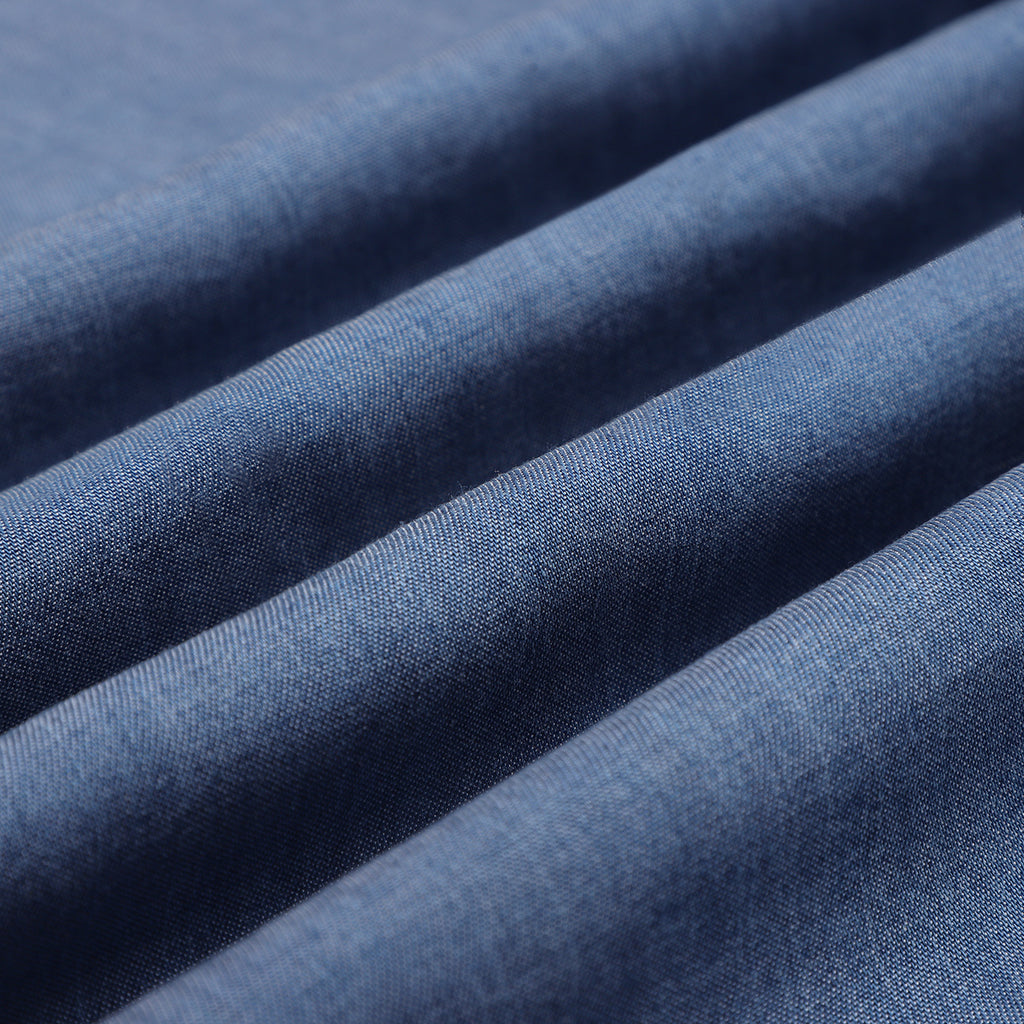 Stone Washed Blue Denim Button Down Collar Shirt