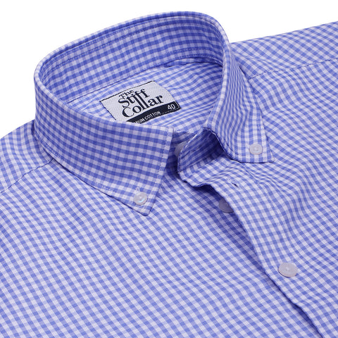 Luthai Prussian Navy Glen Plaid Checks Half Sleeve 2 Ply Giza Cotton Shirt