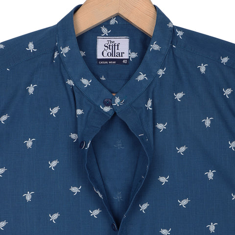 Navy Mandarin Collar Premium T-shirt