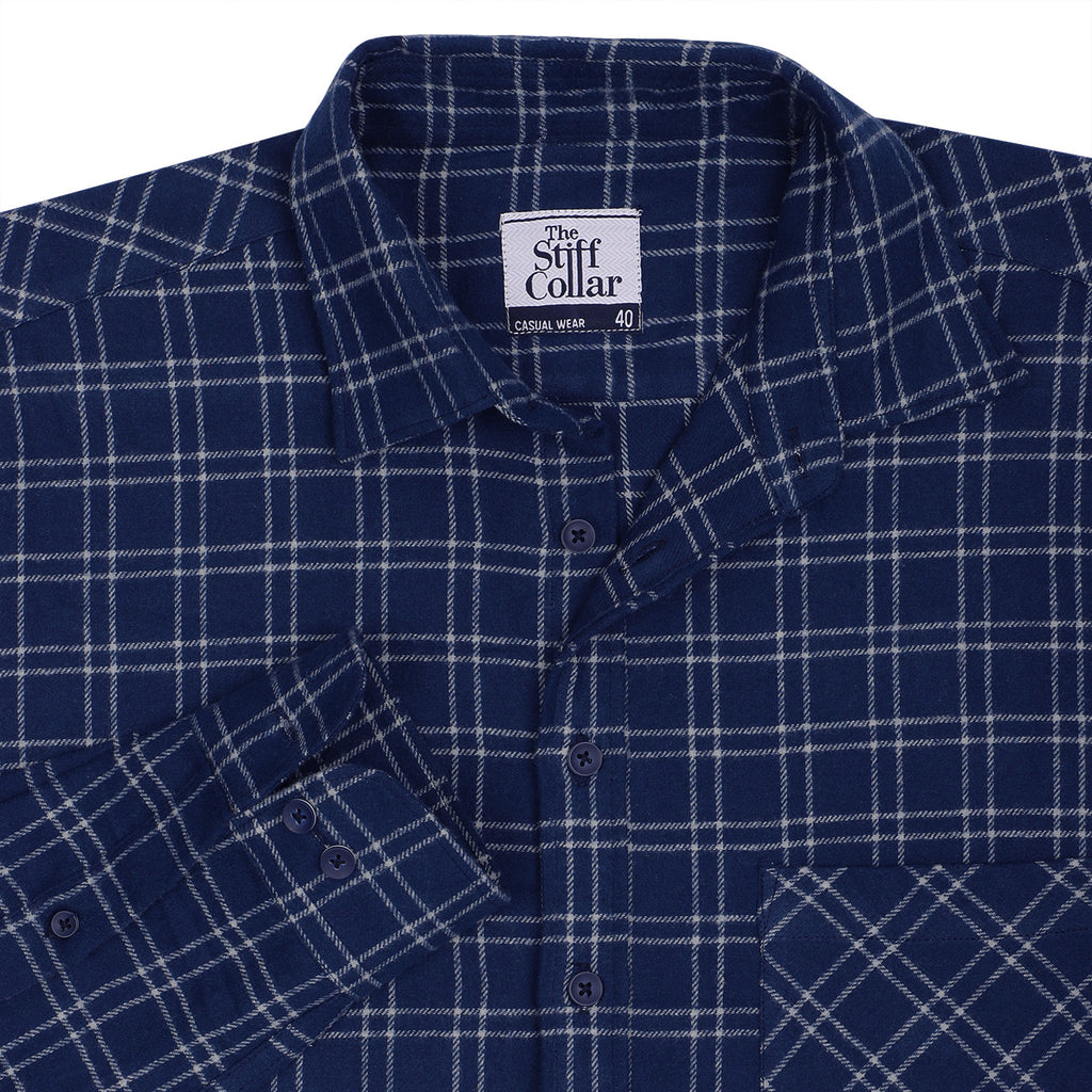 West Point Long Sleeve Flannel Check Shirt, Men's XL cotton navy blue type Vintage Second Hand