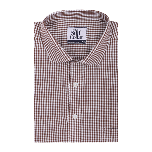Brown Gingham And Brown Linen Half Sleeve Cotton Shirt Combo