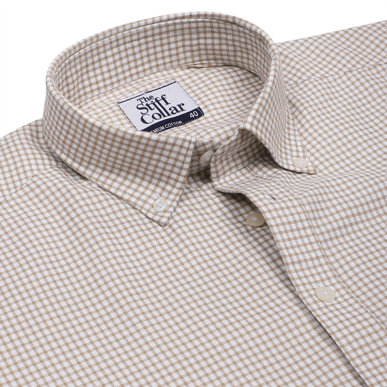 Camel Brown Oxford Check Button Down Cotton Shirt