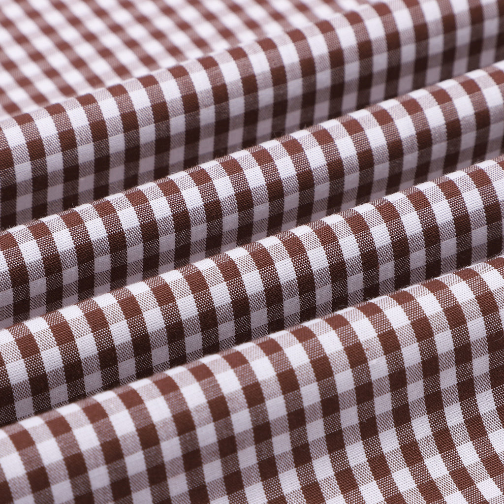 Brown Gingham And Brown Linen Half Sleeve Cotton Shirt Combo