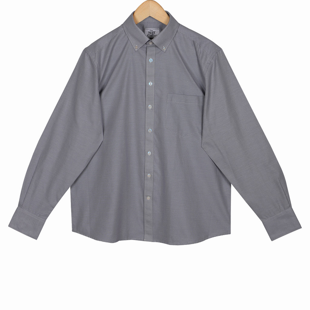 Carbon Black Houndstooth Button Down 2 Ply Cotton Shirt