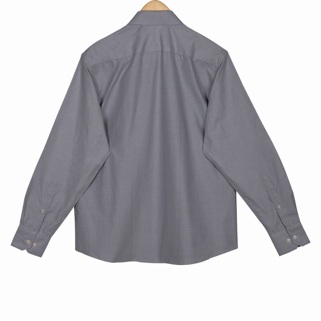 Carbon Black Houndstooth Button Down 2 Ply Cotton Shirt