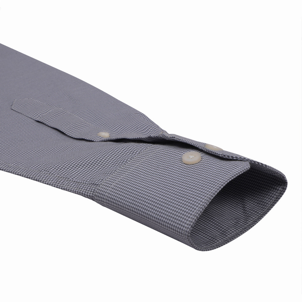 Carbon Black Houndstooth Button Down 2 Ply Cotton Shirt