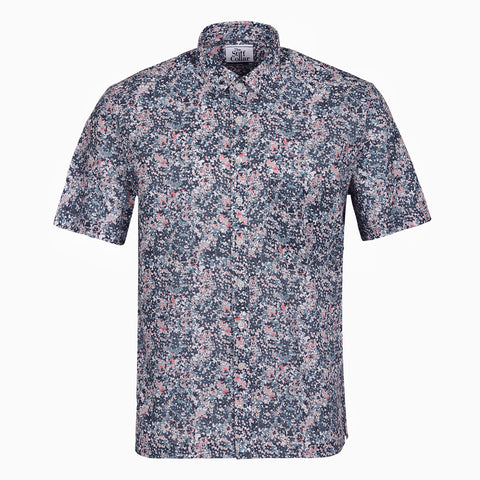 Raised Cloud Print Half Sleeve Cotton Shirt