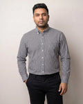Black Gingham Checks Button Down Cotton Blend Shirt
