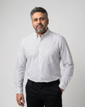 Black Stripes on White Button Down Cotton Shirt