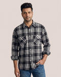 Black White Plaid Check Flannel Regular Fit Shirt