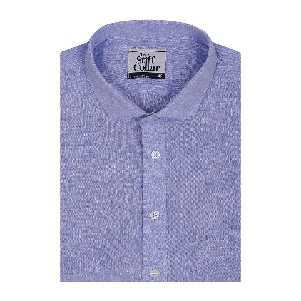 Fresh Blue Pure Linen Half Sleeve Shirt