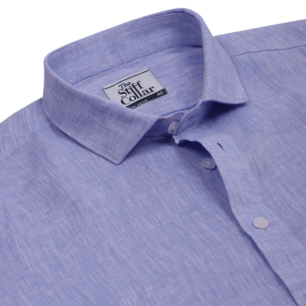 Fresh Blue Pure Linen Half Sleeve Shirt