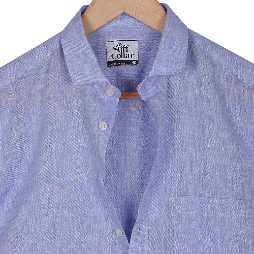 Fresh Blue Pure Linen Half Sleeve Shirt