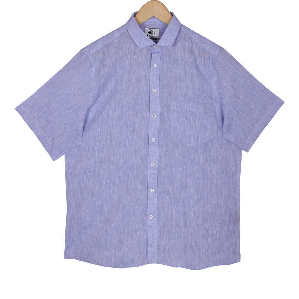 Fresh Blue Pure Linen Half Sleeve Shirt