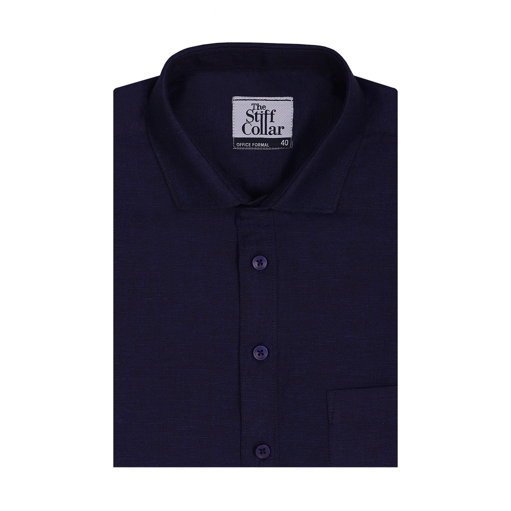 Steel Blue Cotton Linen Half Sleeve Shirt