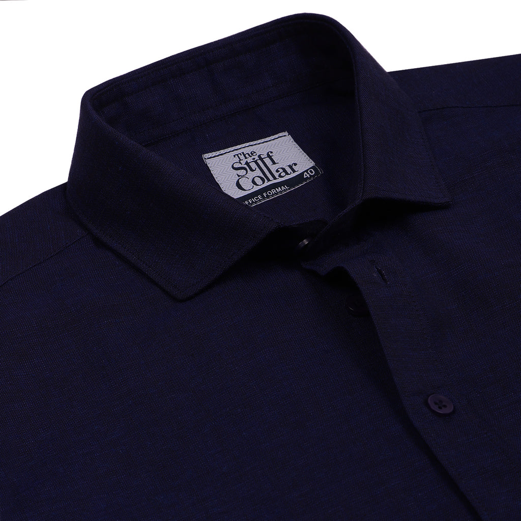 Steel Blue Cotton Linen Half Sleeve Shirt