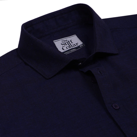 Monti French Navy Blue Stripes Satin Half Sleeve Shirt