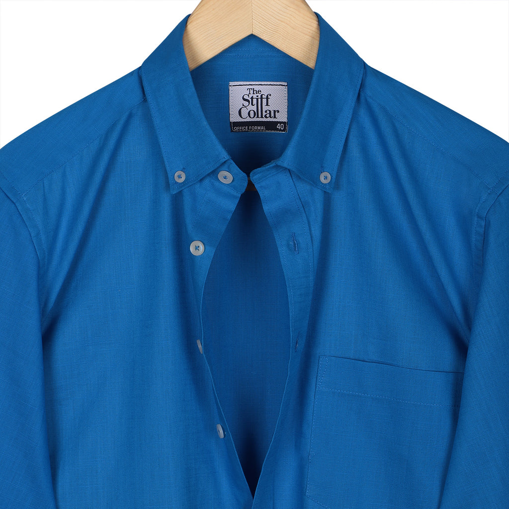 Sapphire Blue Button Down Cotton Linen Shirt